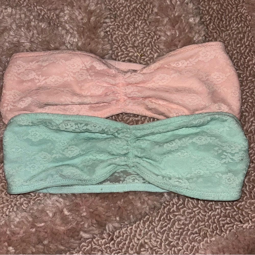 VS PINK Lace Bandeaus (2, one pink, one blue)